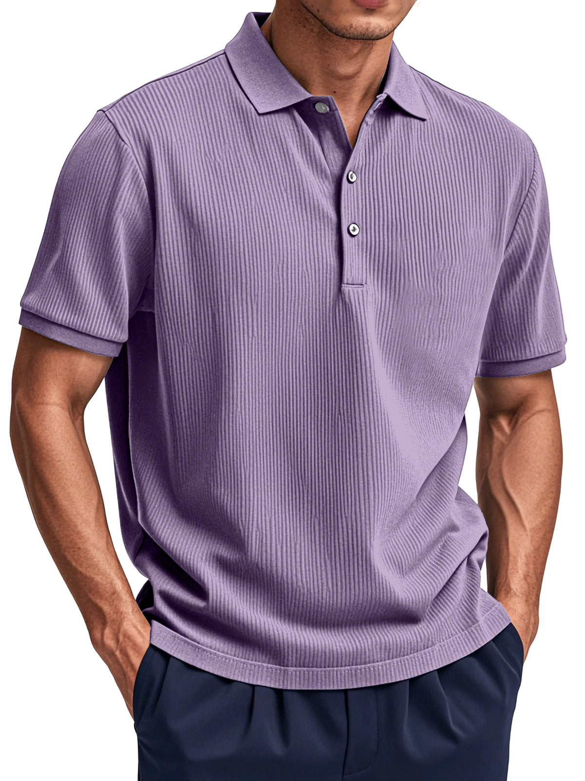 Men's Daily Simple Vertical Pit Short-sleeved Button Polo Shirt