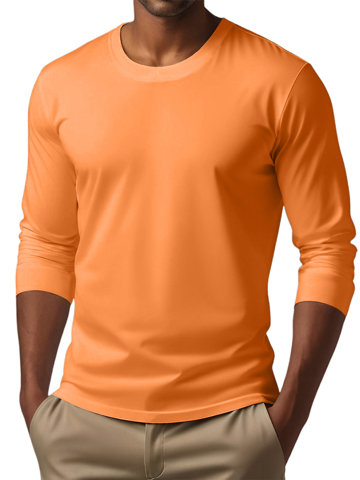 Men's Casual Round Neck Solid Color Comfortable Long Sleeve T-Shirt