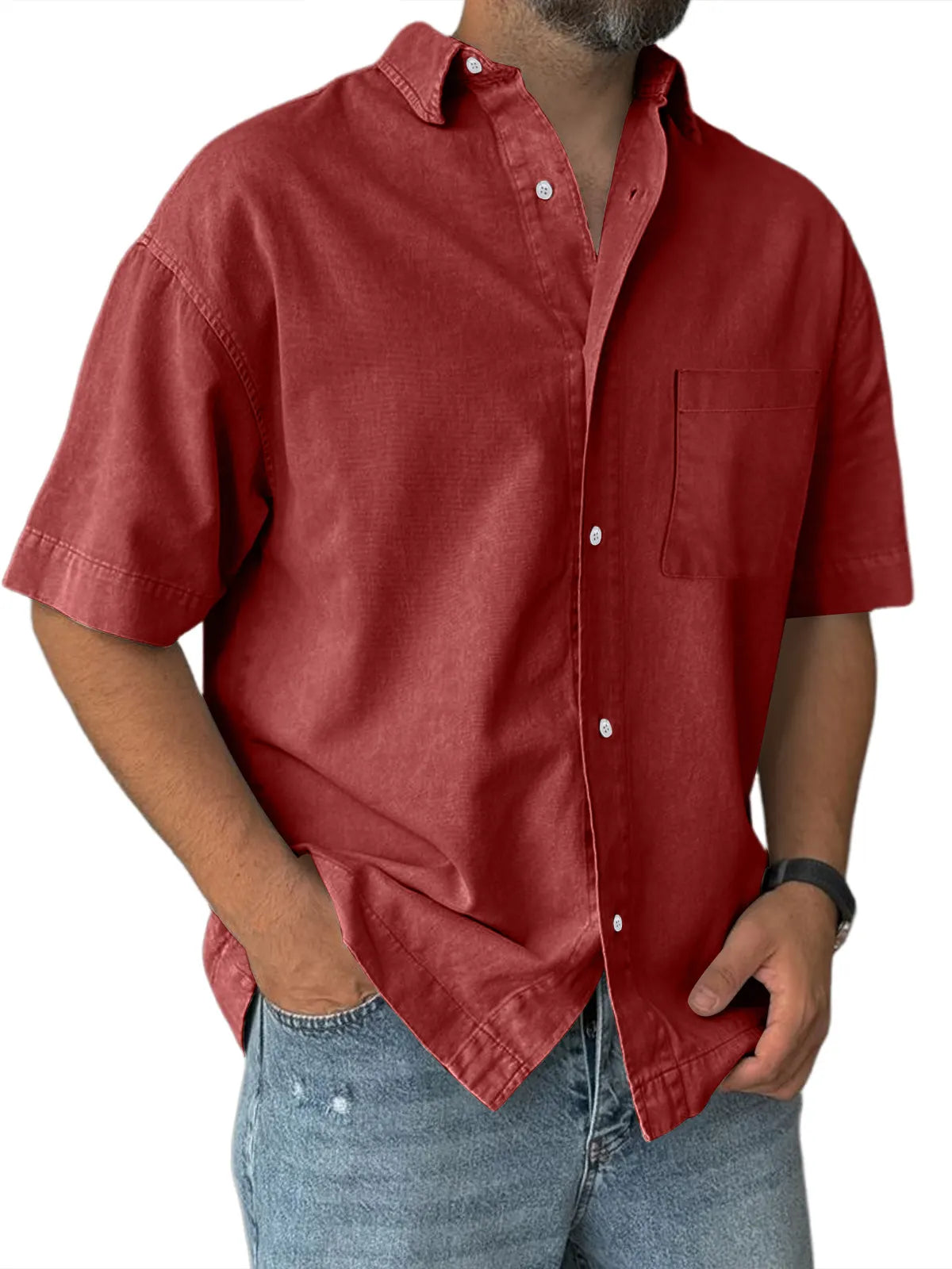 Men's Everyday Casual Pocket Solid Color Comfortable Short Sleeve Shirt