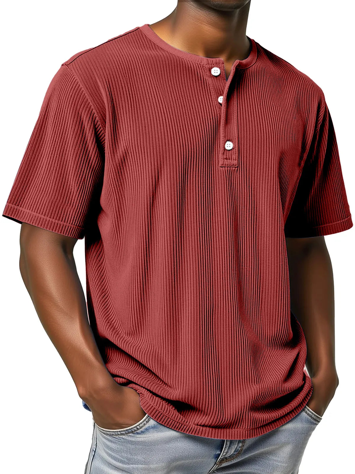 Men's Casual Simple Solid Color Pit Short-sleeved Henley Shirt
