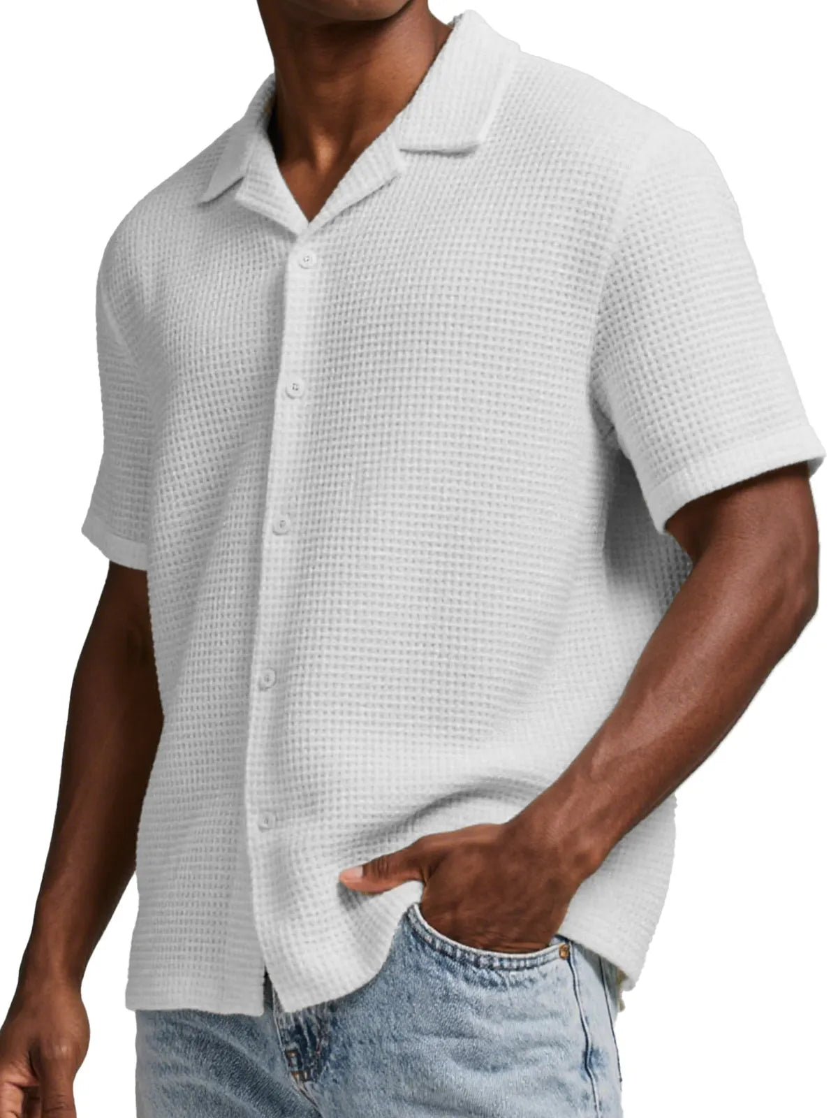 Men's Everyday Waffle Simple Lapel Short Sleeve Button-down Shirt