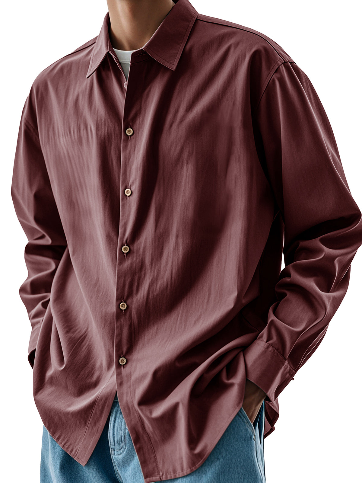 Men's Fashion Retro Pleated Fabric Lapel Long-sleeved Shirt