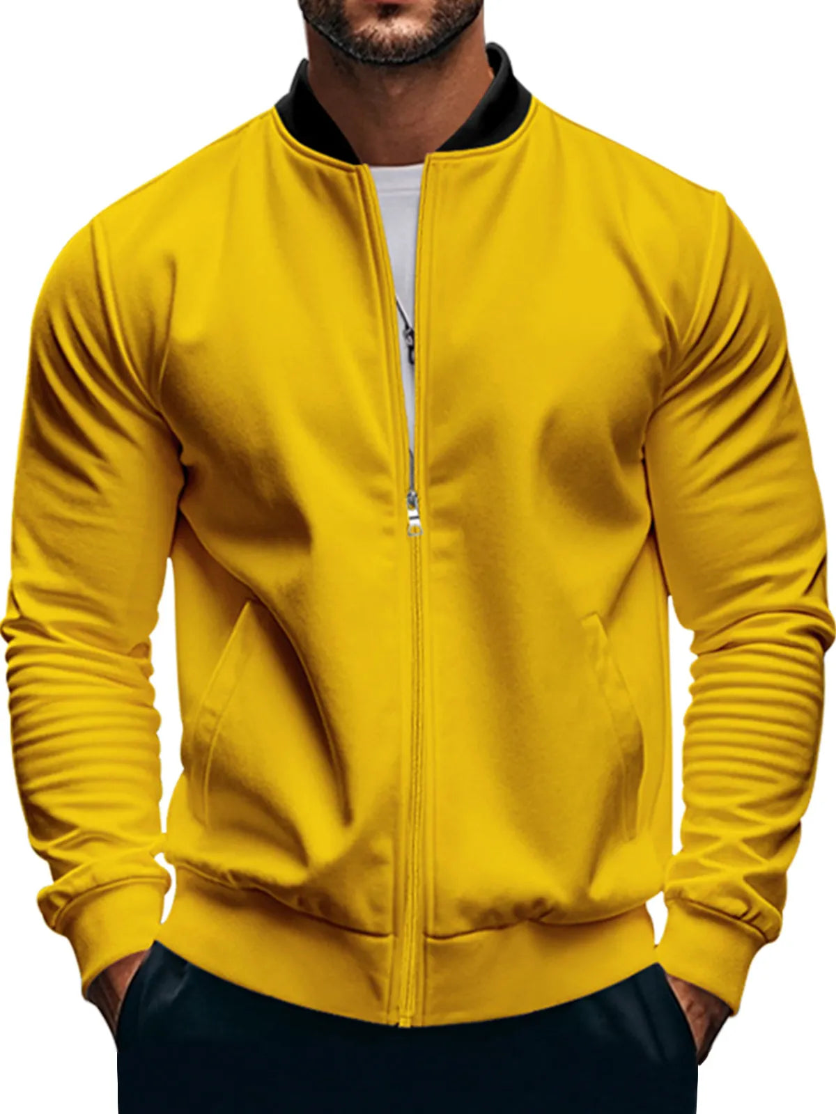 Men's Casual Stand Collar Zipper Long Sleeve Baseball Jacket