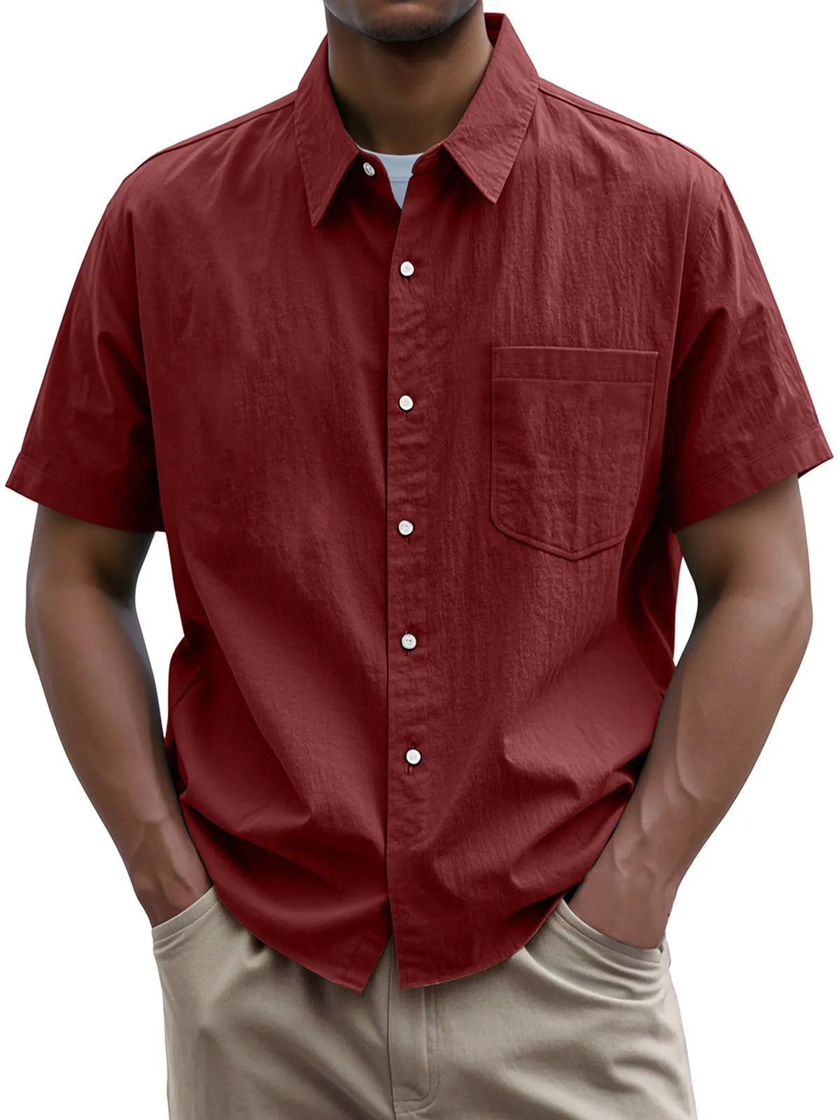 Men's Everyday Casual Lapel Pocket Solid Color Short Sleeve Shirt