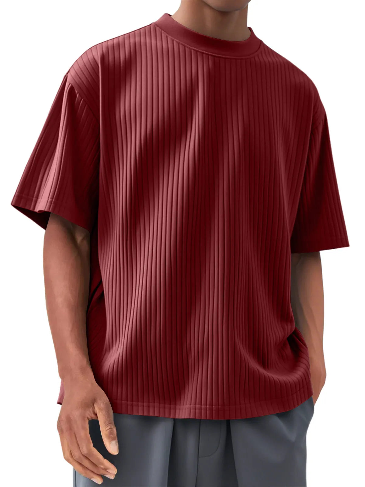 Men's Round Neck Casual Pit Strip Comfortable Short-sleeved T-shirt