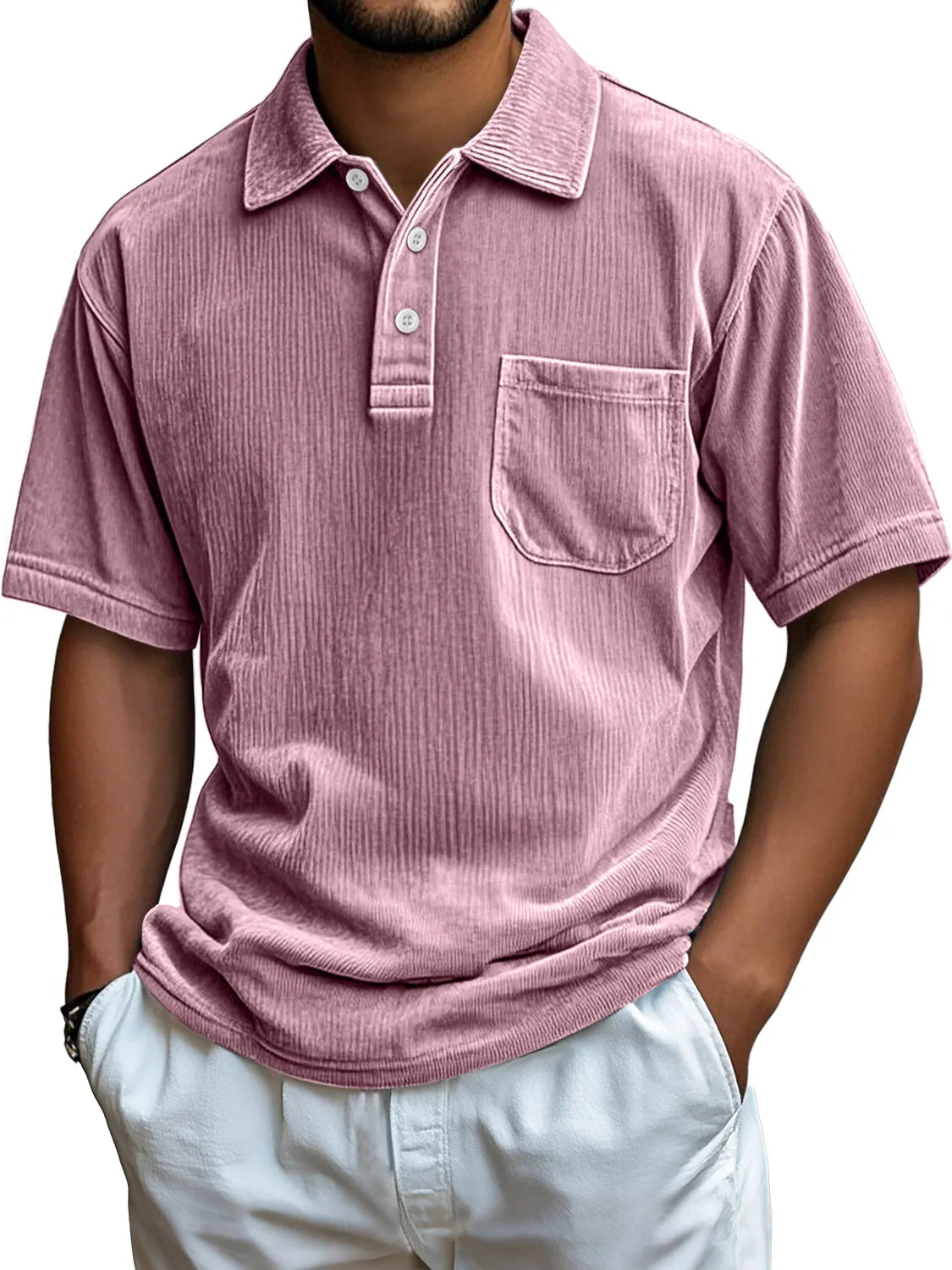 Men's Everyday Corduroy Pocket Casual Comfortable Short-sleeved Polo Shirt