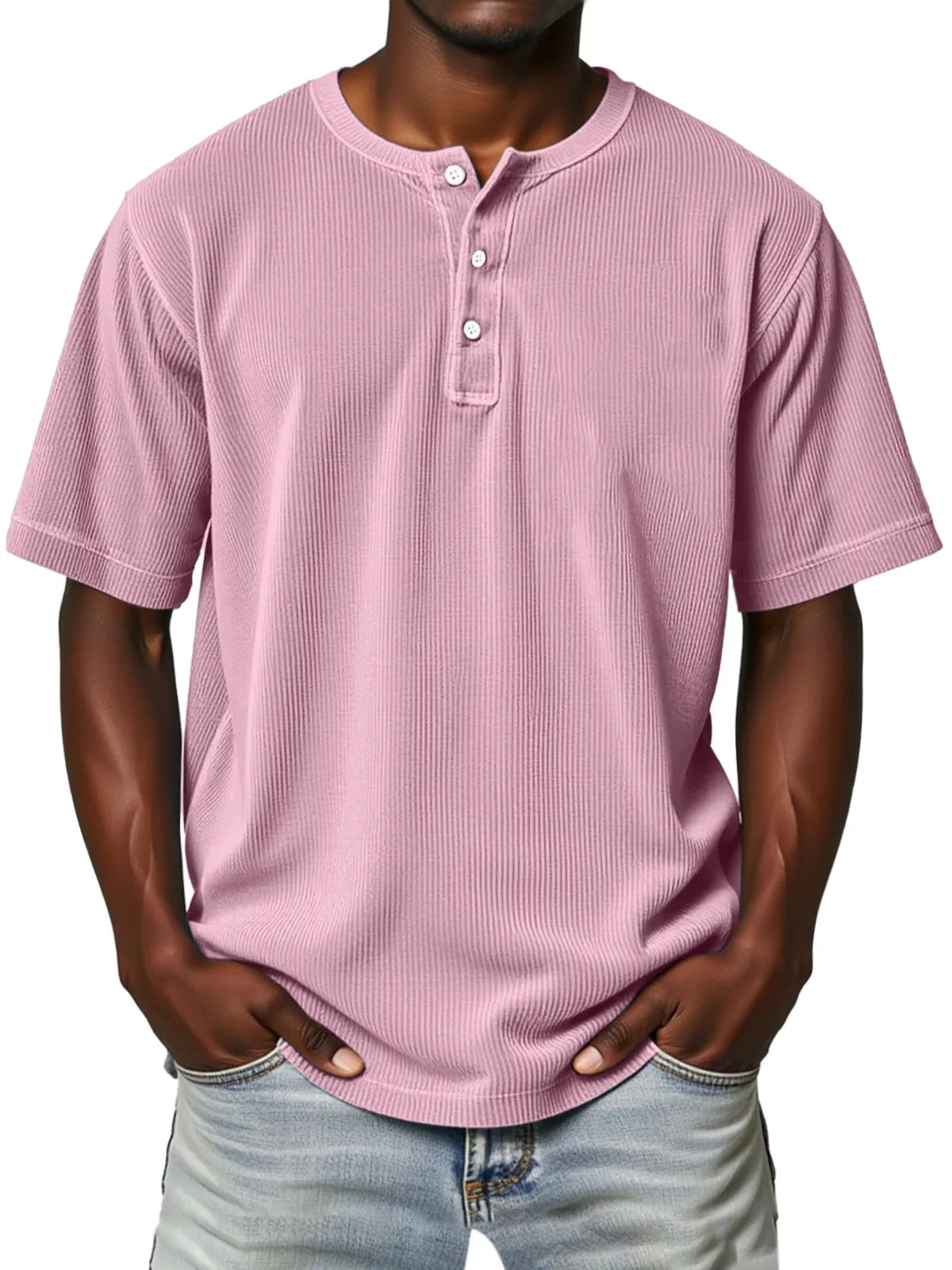 Men's Everyday Retro Vertical Stripe Solid Color Comfortable Short Sleeve Henley Shirt
