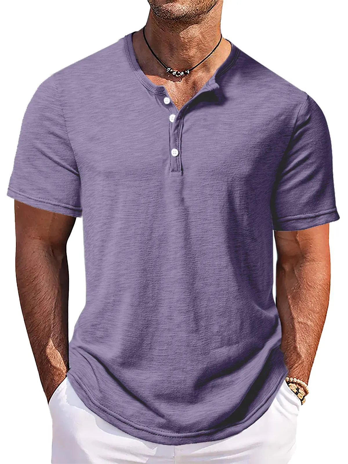 Men's Solid Color Comfort Button-down Short Sleeve Henley