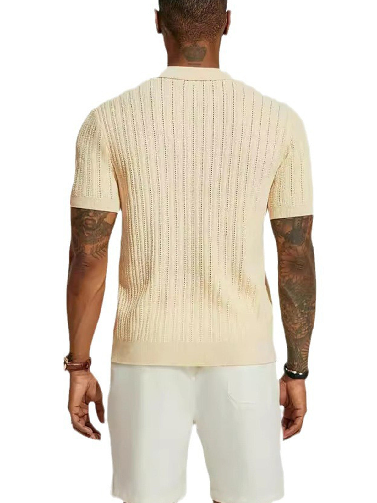 Men's Casual Solid Color Cool Knitted Short-sleeved Shirt