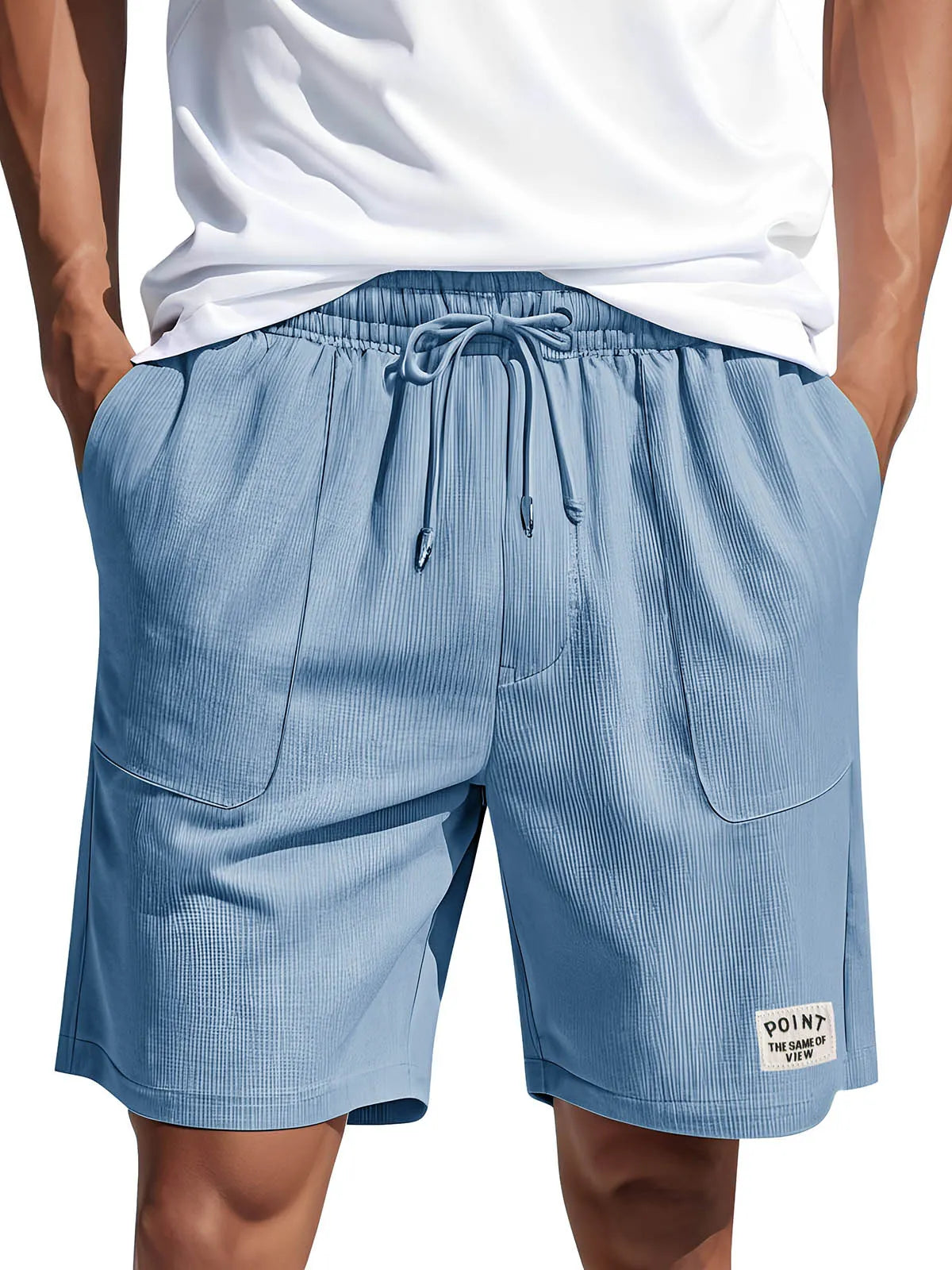 Men's Fashion Casual Corduroy Logo Embroidered Pocket Lace-up Shorts