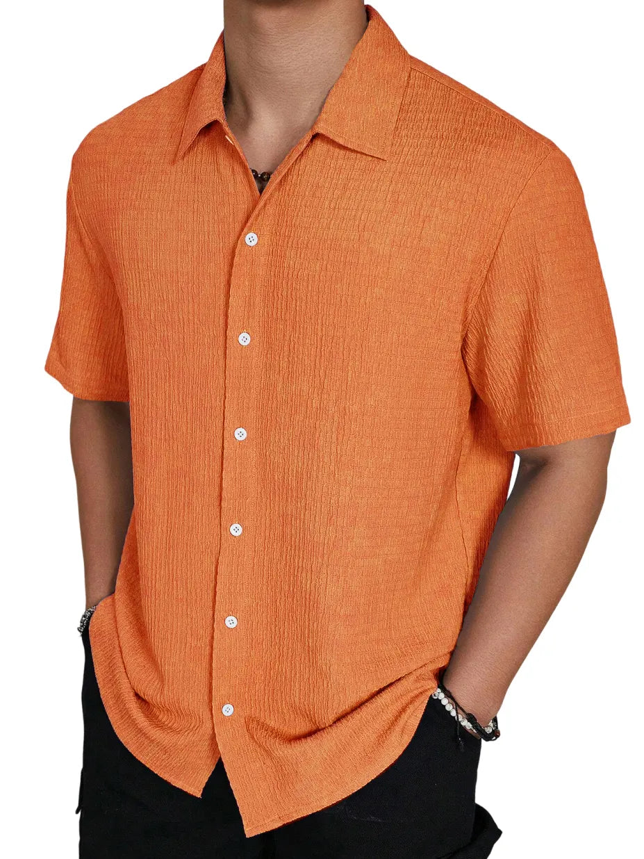 Men's Casual Hawaiian Pleated Short Sleeve Shirt