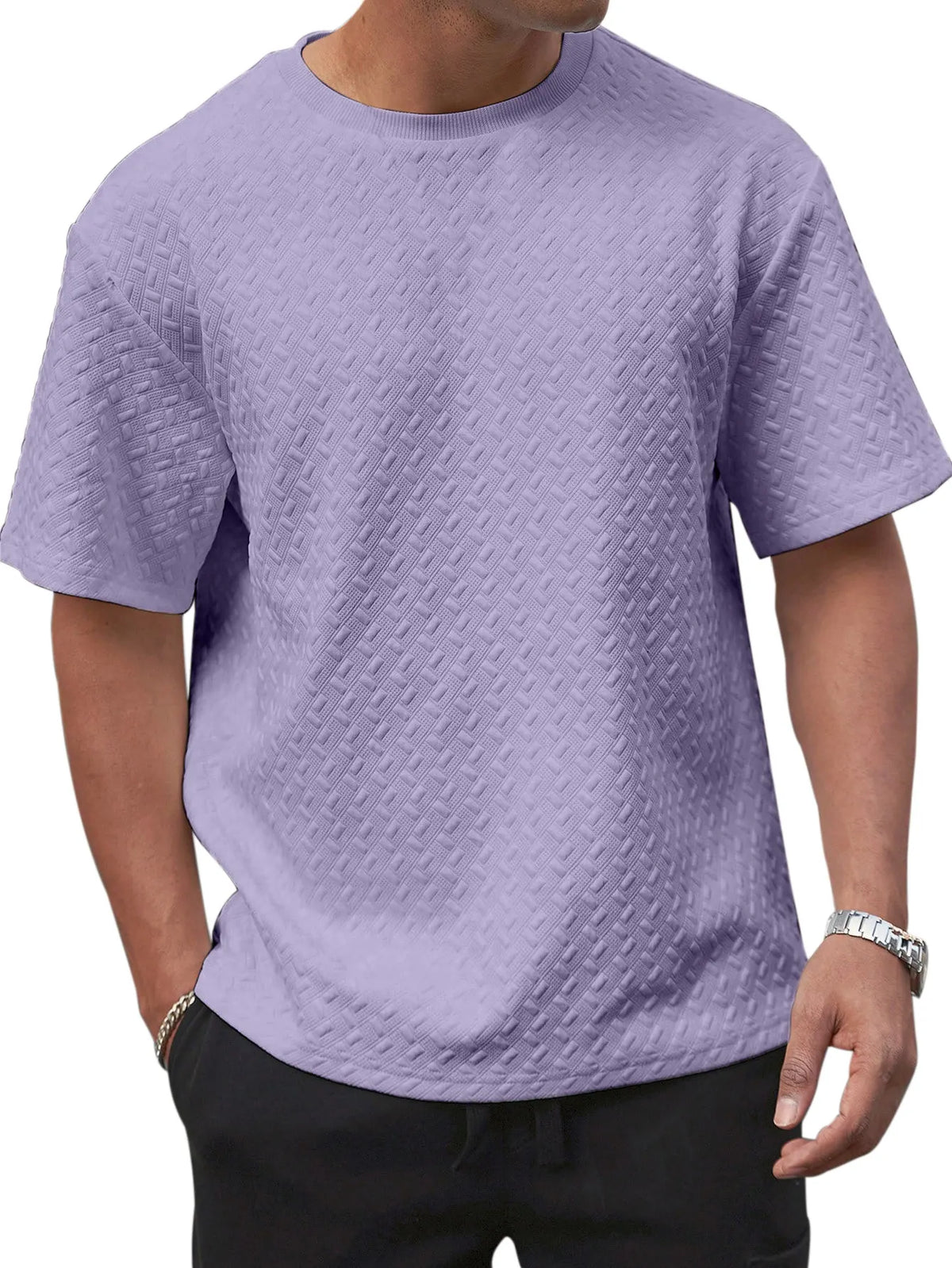 Men's Summer Simple Solid Color Texture Loose Round Neck Short-sleeved T-shirt