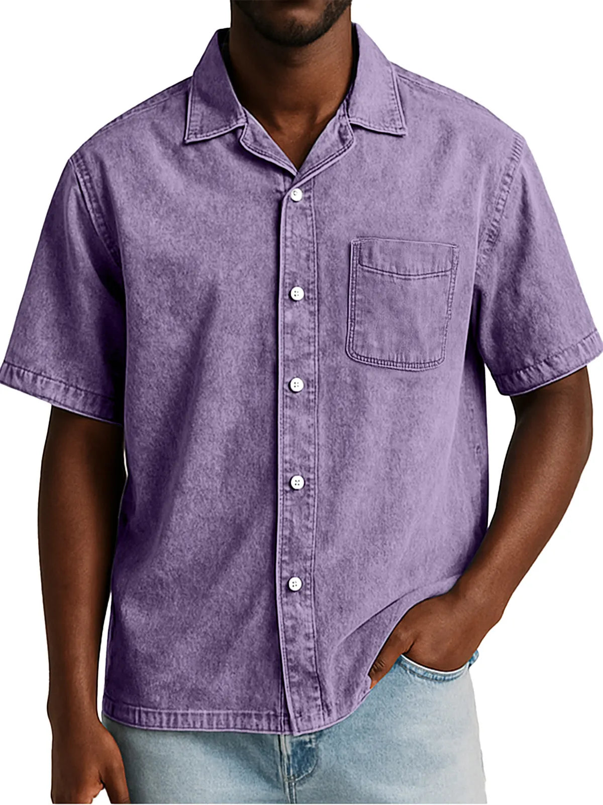 Men's Retro Solid Color Loose Cuban Collar Short Sleeve Shirt