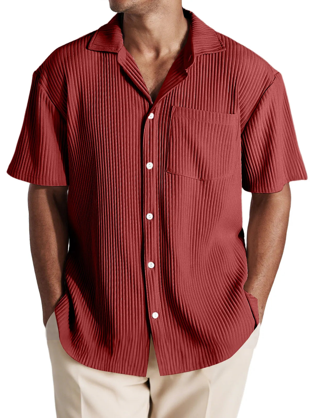 Men's Casual Pit Lapel Button-Down Comfortable Short-Sleeved Shirt