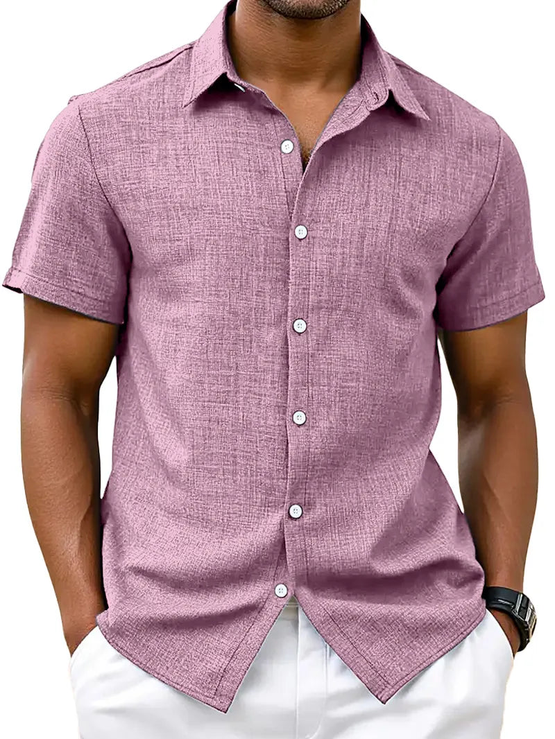 Men's Simple Hawaiian Solid Color Comfortable Loose Short-sleeved Shirt