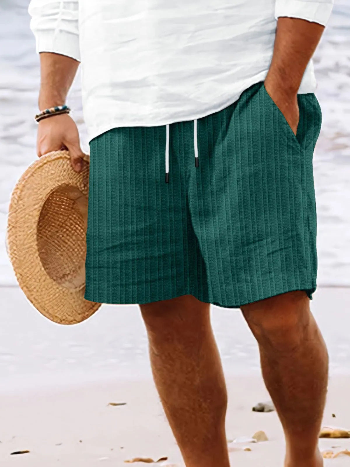 Men's Beach Vertical Stripe Casual Lace-Up Shorts