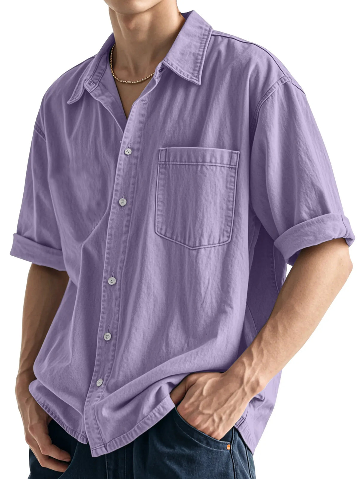 Men's Casual Simple Daily Solid Color Short Sleeve Shirt