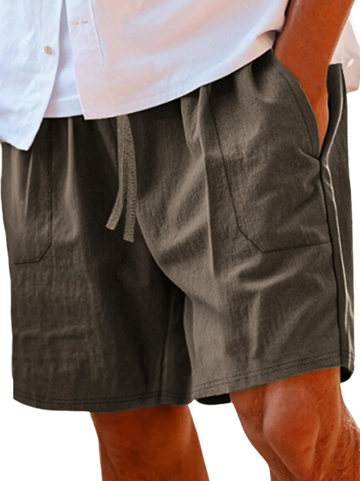 Men's Comfortable Linen Lace-Up Vacation Shorts with Side Pockets