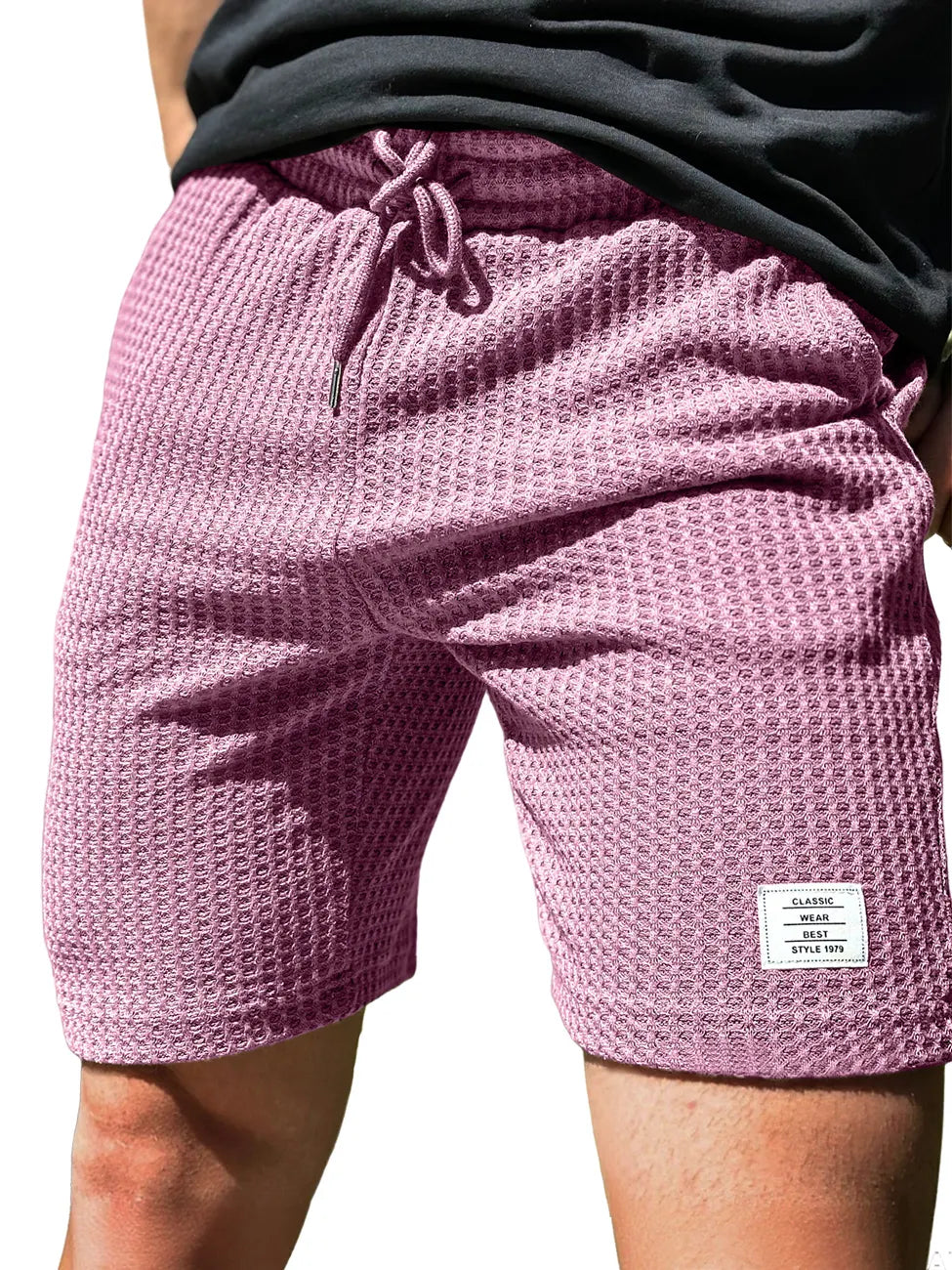 Men's Everyday Waffle Embroidered Logo Drawstring Casual Shorts