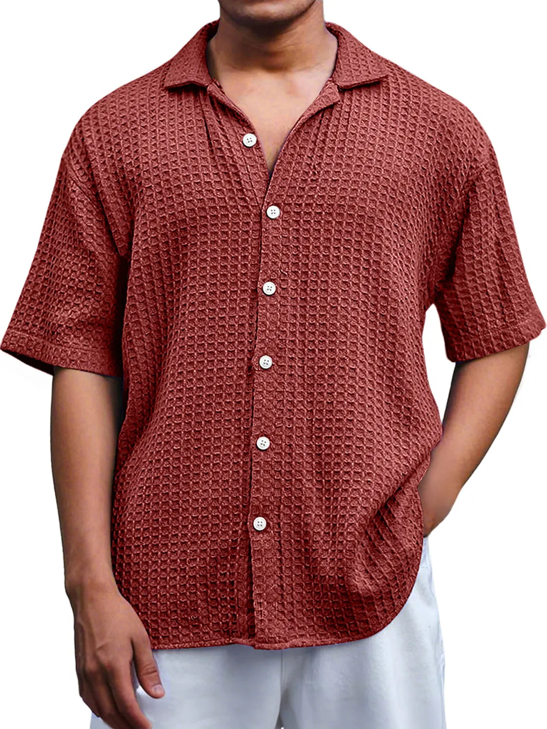 Men's Everyday Waffle Casual Lapel Comfort Short Sleeve Shirt