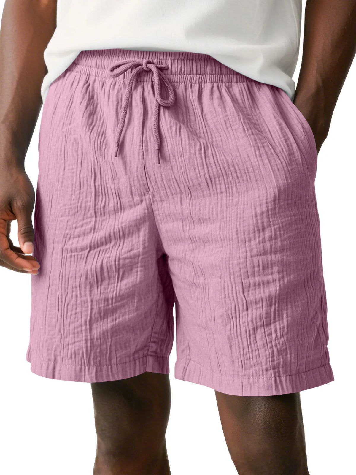Men's Daily Pleated Texture Drawstring Elastic Waist Casual Shorts