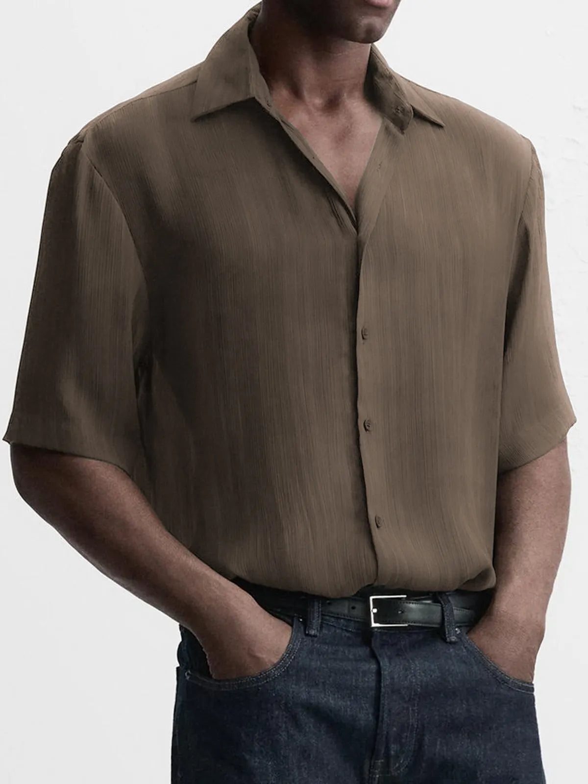 Men's Breathable Textured Casual Short Sleeve Basic Shirt