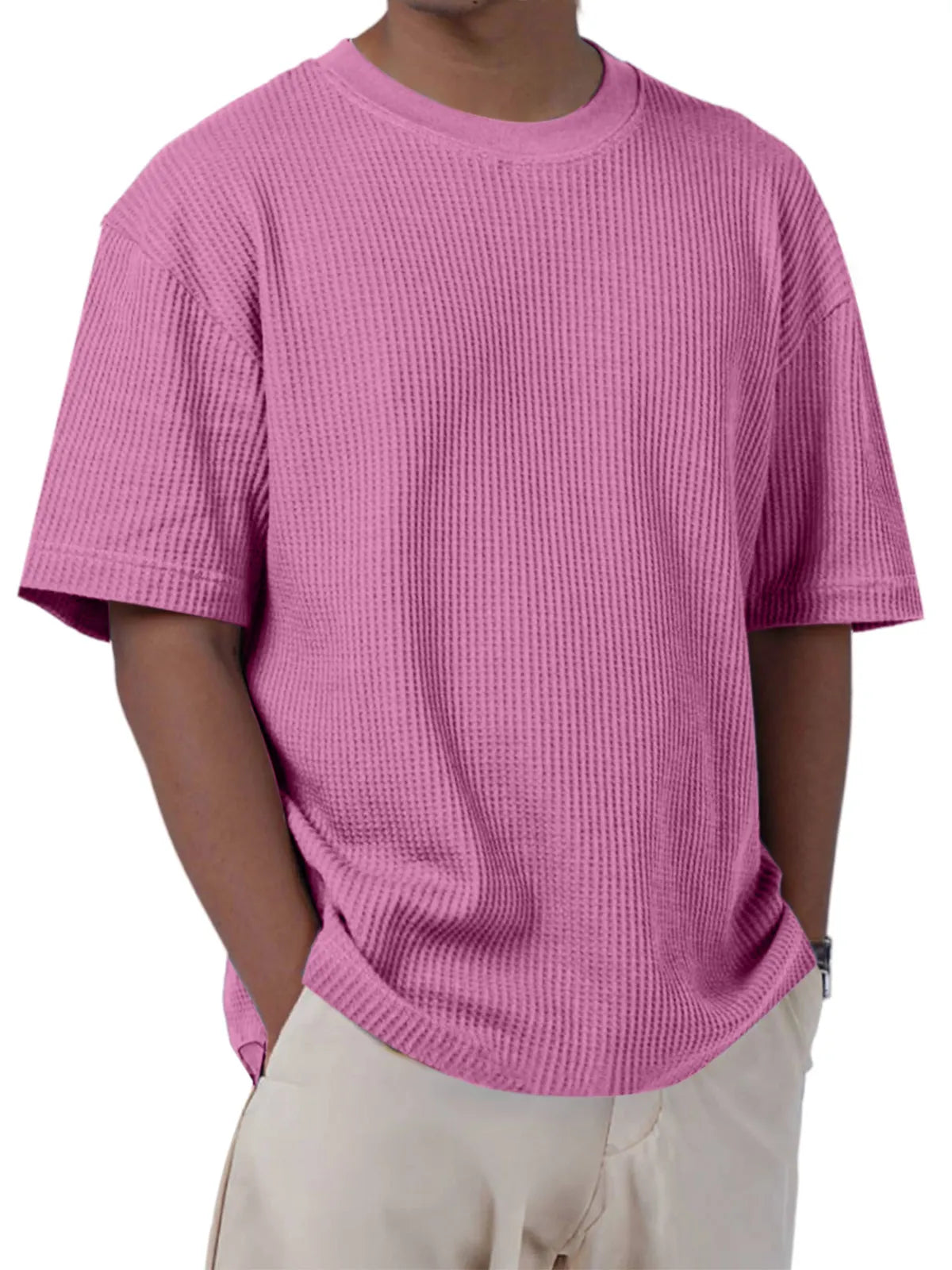 Men's Casual Everyday Solid Color Waffle Short Sleeve T-shirt