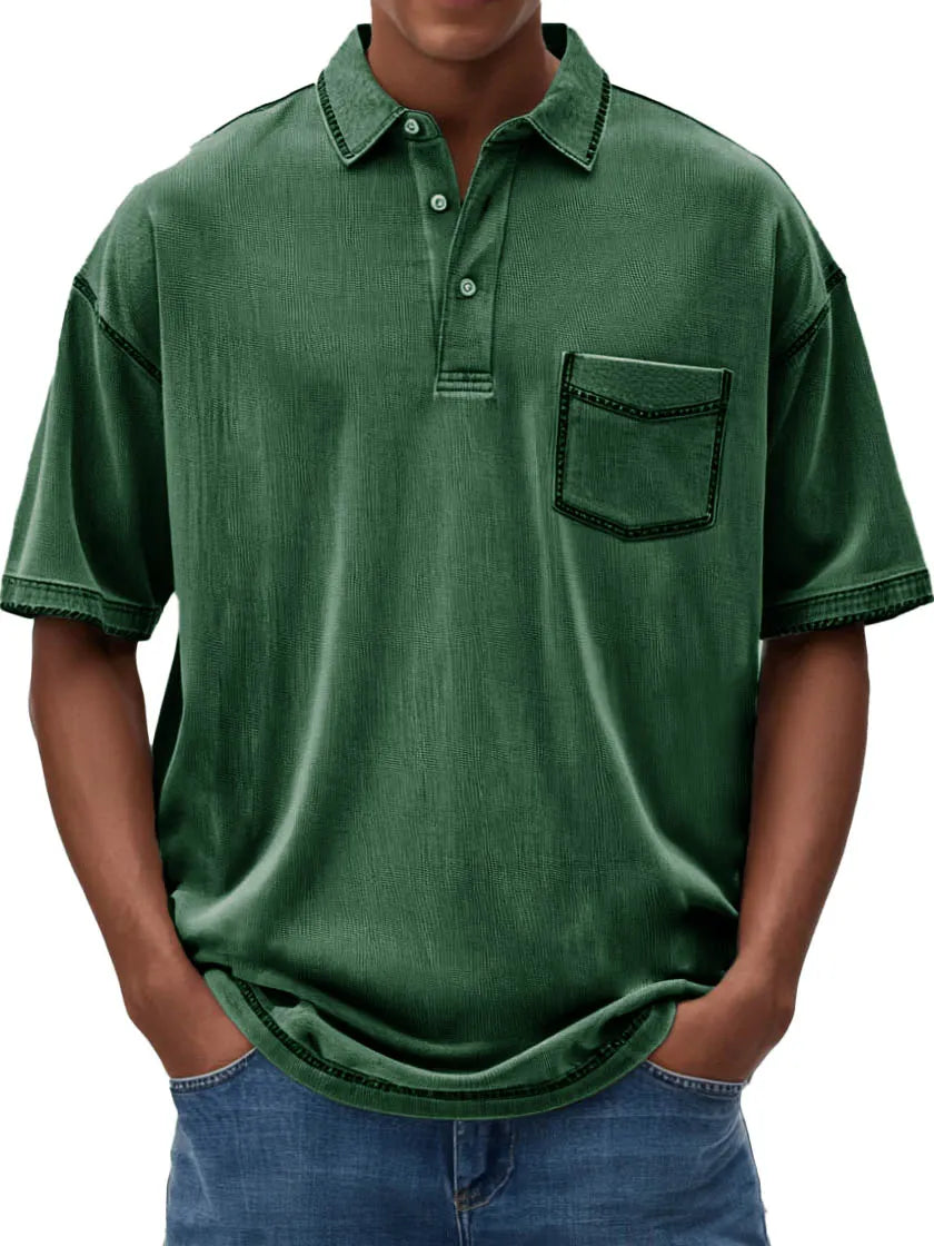 Men's Fashion Casual Hemp Fabric Lapel Short-sleeved Polo Shirt