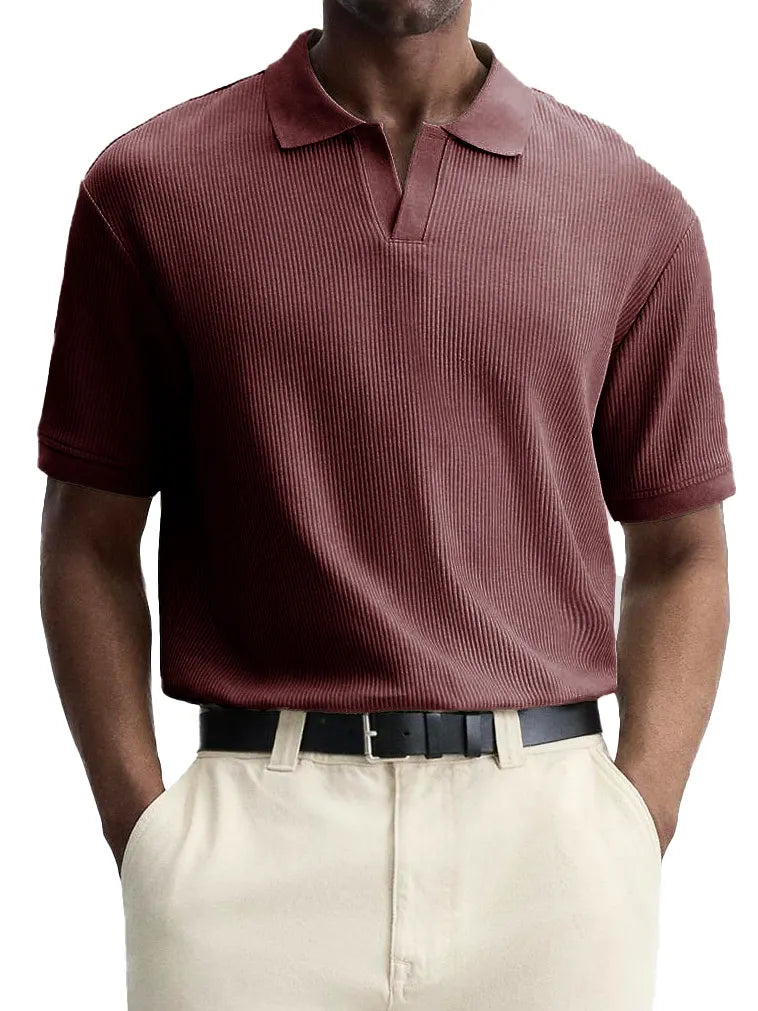 Men's Fashion Retro Casual Pit V-neck Short-Sleeved Polo Shirt