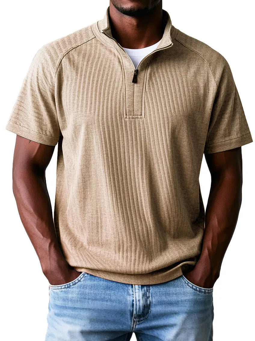 Men's Fashion Casual Raglan Zipper Short Sleeve Polo Shirt
