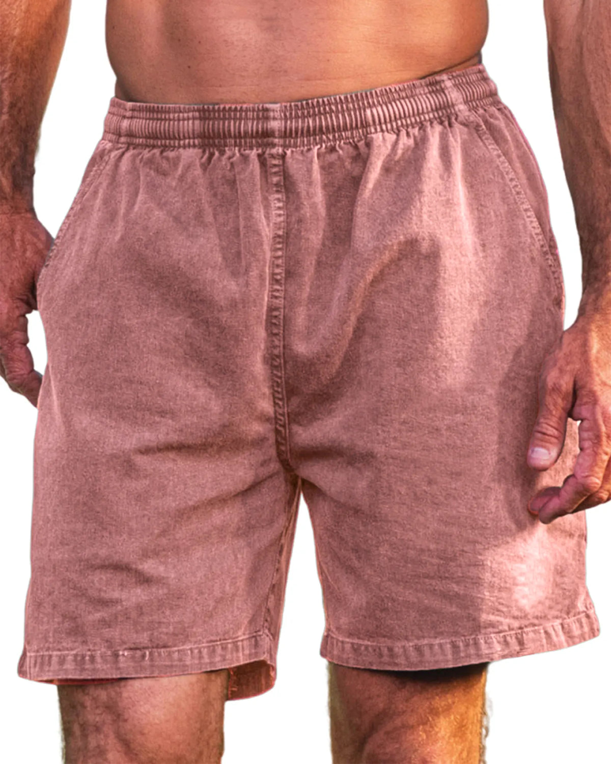 Men's Stylish Cotton Dyed Everyday Casual Elastic Waist Shorts With Side Pockets