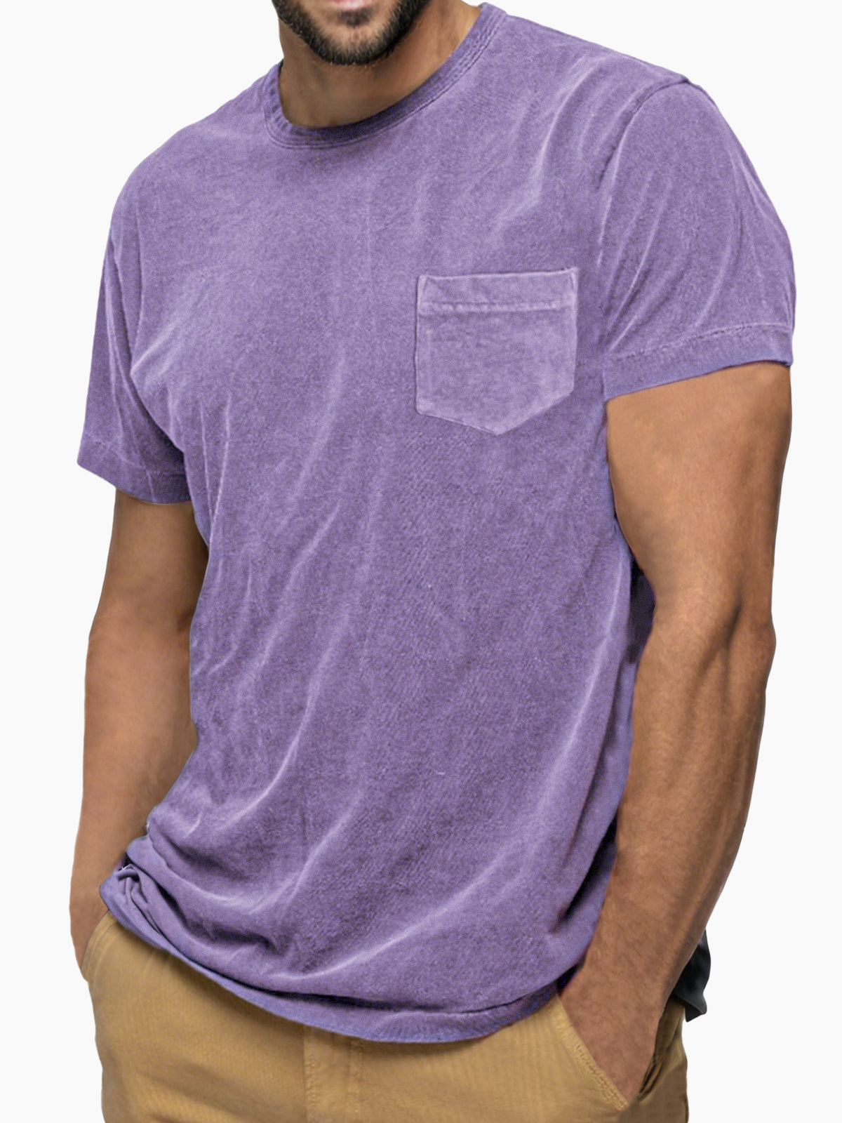 Men's Vintage Distressed Soft Cotton Short Sleeve Basic T-Shirt with Chest Pocket