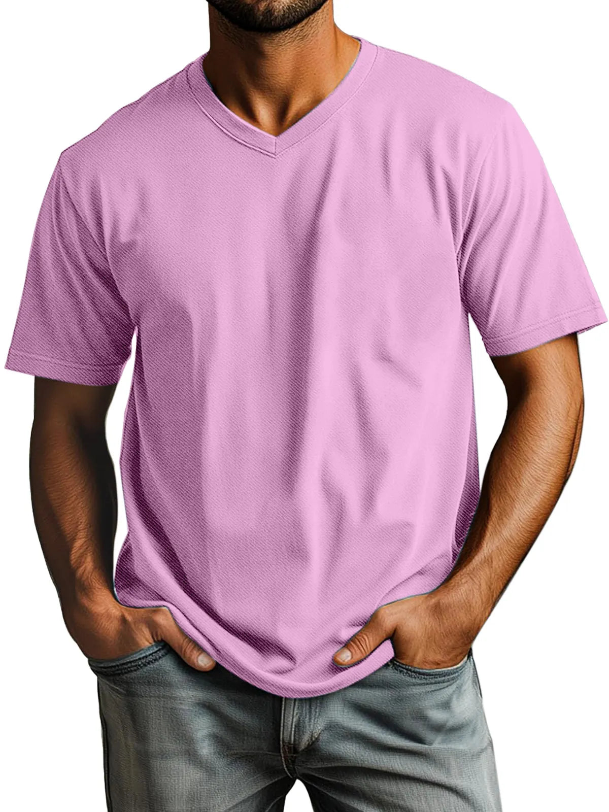 Men's Casual Simple Solid Color Daily V-neck Short-sleeved T-shirt