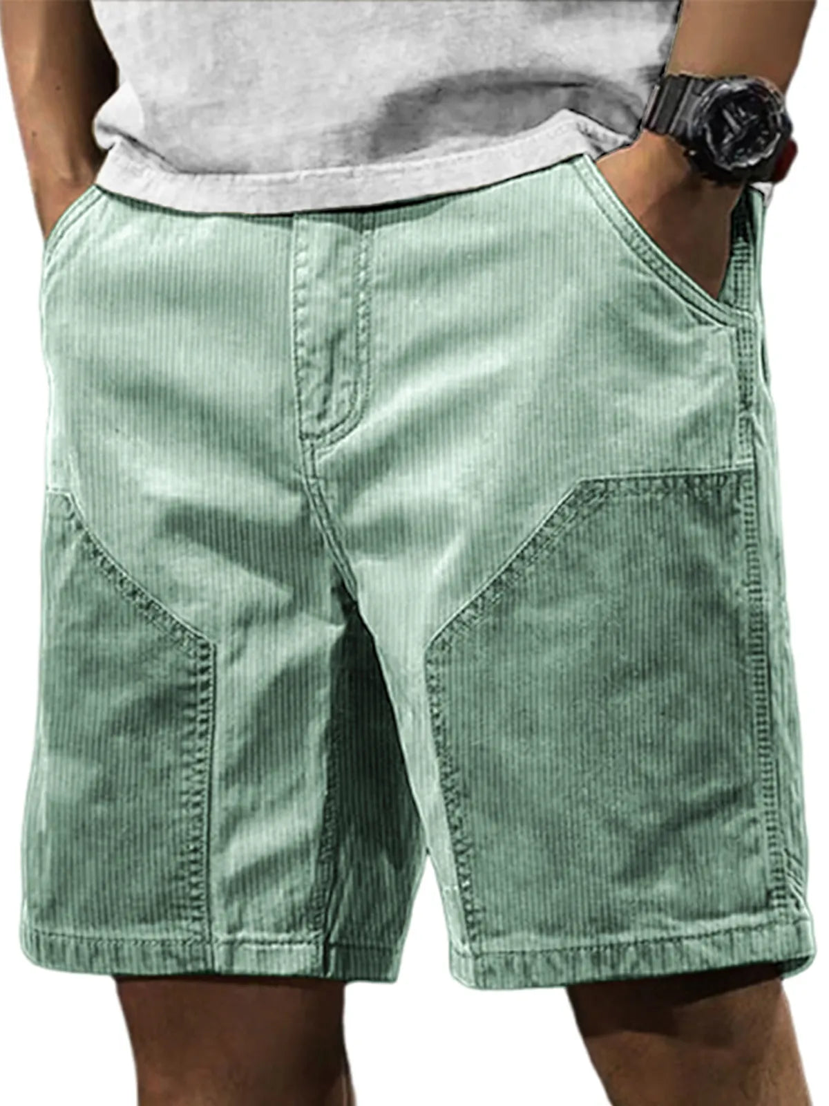 Men's Stylish Retro Corduroy Contrasting Casual Loose Cargo Shorts