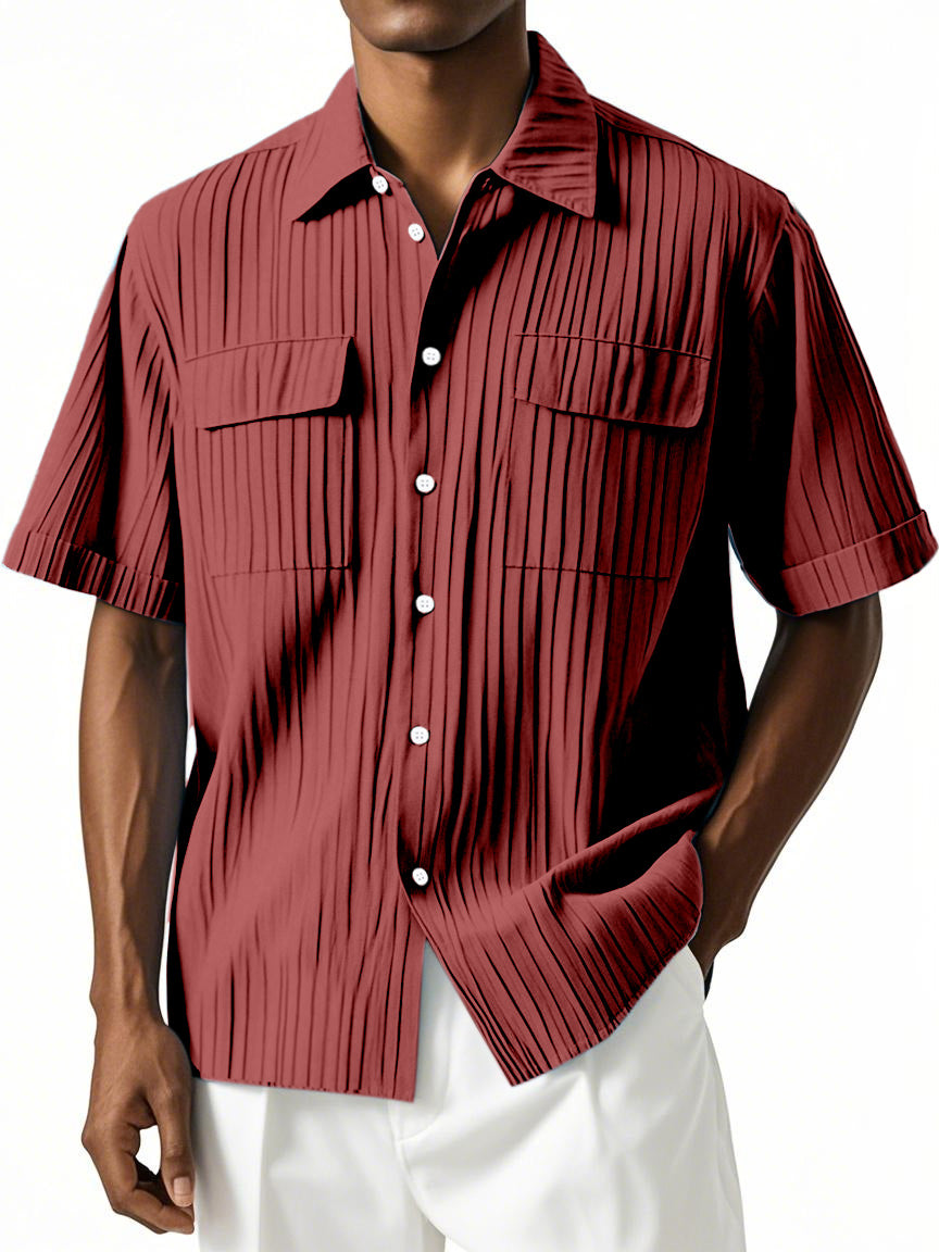 Men's Simple Hawaiian Comfort Double Pocket Short Sleeve Shirt