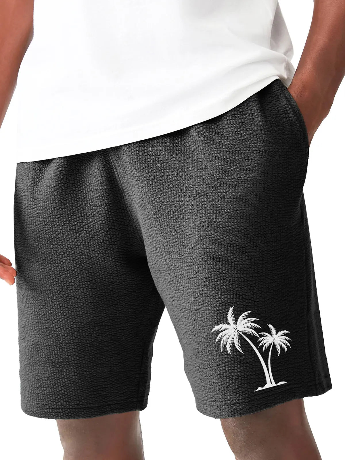 Men's Fashion Hawaiian Casual Coconut Palm Print Pleated Fabric Pocket Shorts