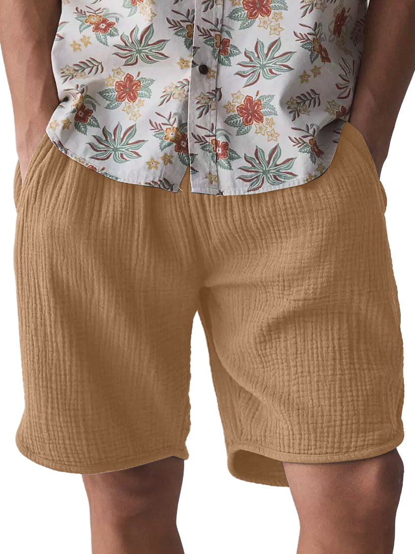 Men's Textured Cotton Pocket Casual Loose Versatile Shorts