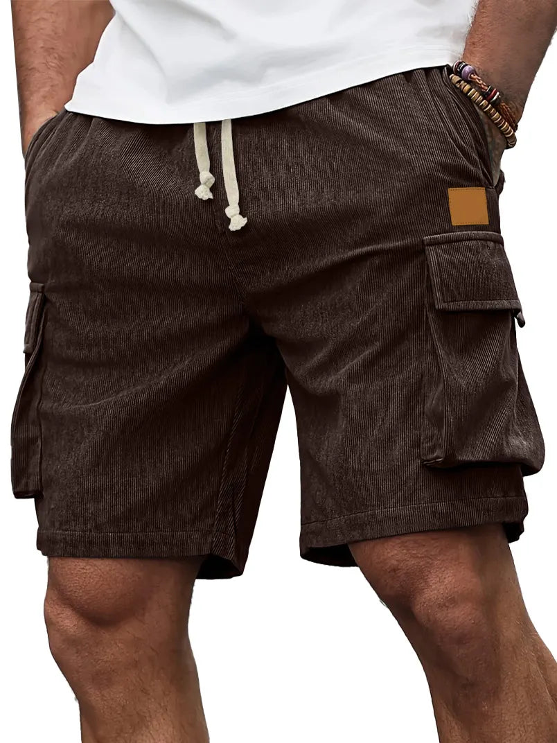 Men's Everyday Corduroy Embroidered Logo Multi-Pocket Drawstring Cargo Shorts