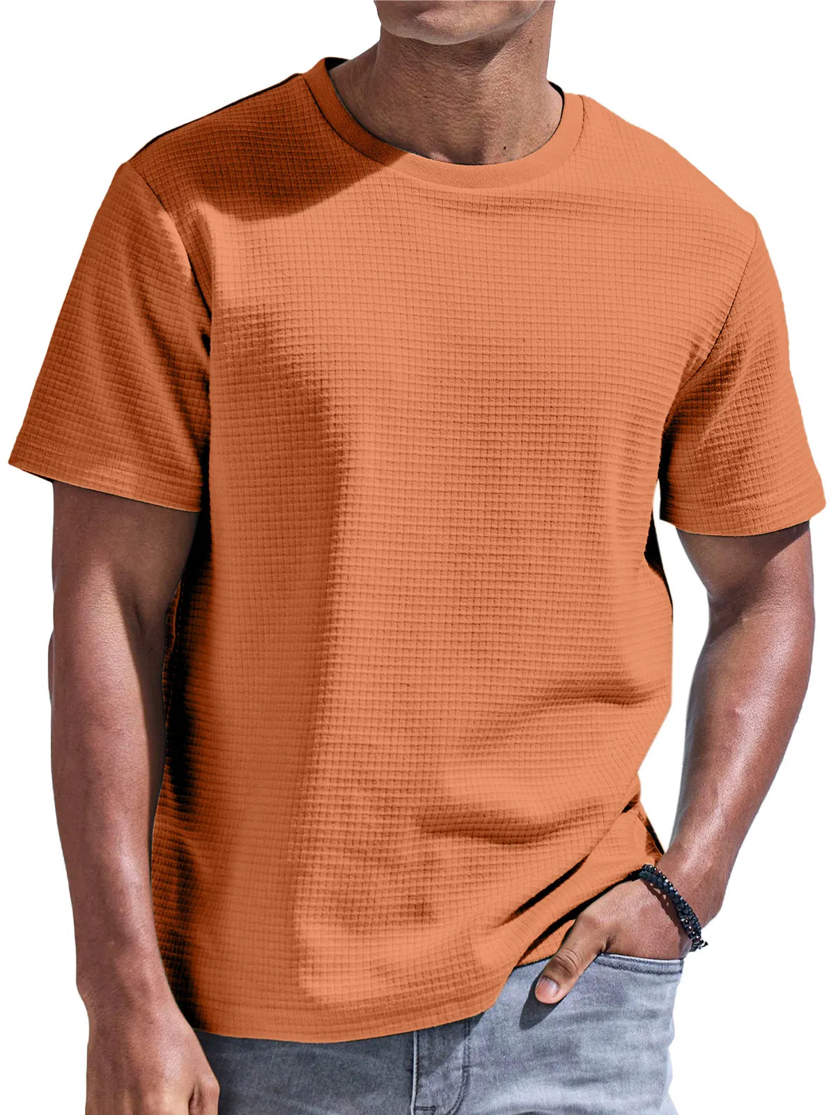 Men's Solid Color Waffle Comfort Short Sleeve T-shirt