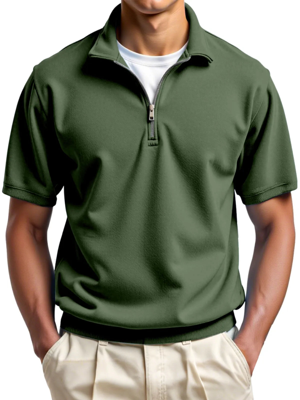 Men's Daily Simple Solid Color Zipper Polo Shirt