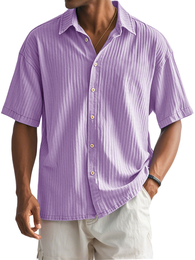 Men's Fashion Casual Ribbed Fabric Short-sleeved Lapel Shirt