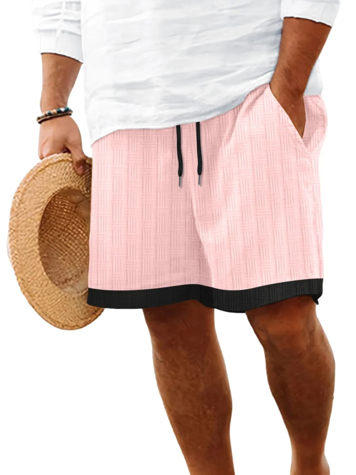 Men's Beach Texture Jacquard Casual Lace-Up Shorts