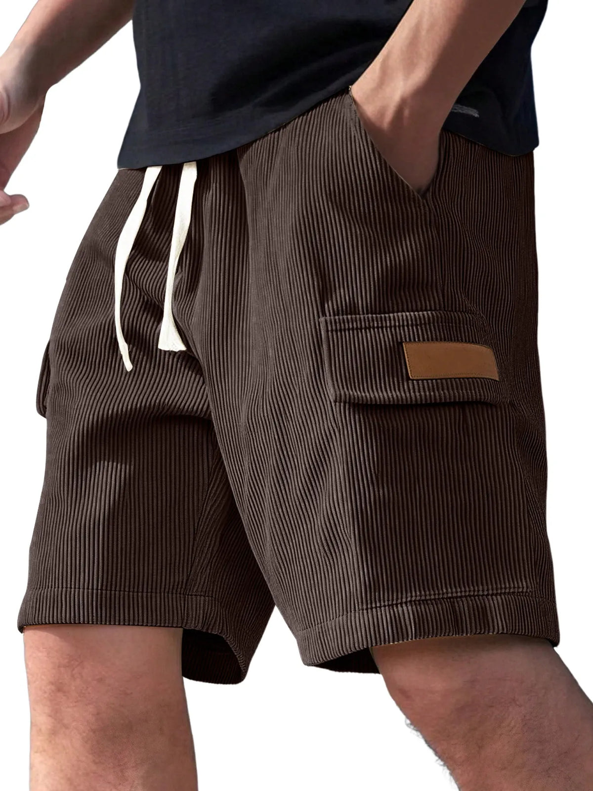 Men's Everyday Corduroy Multi-Pocket Embroidered Logo Drawstring Cargo Shorts