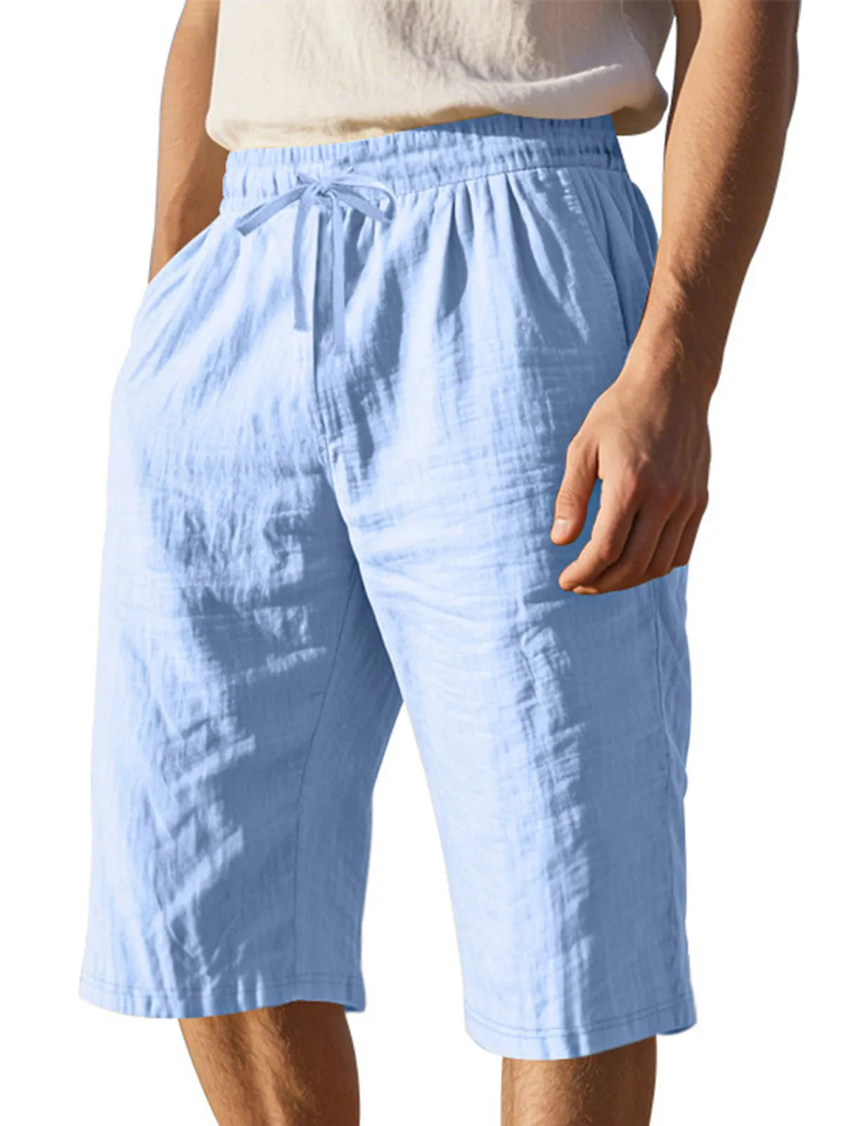 Men's Simple Solid Color Comfortable Breathable Loose Cropped Pants