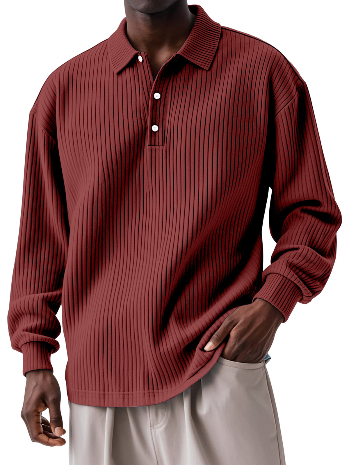 Men's Daily Solid Color Vertical Button Long Sleeve Polo Shirt