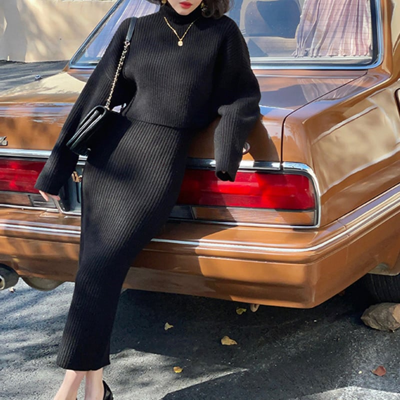 💥Midi Dress and Turtle Neck Sweater Set