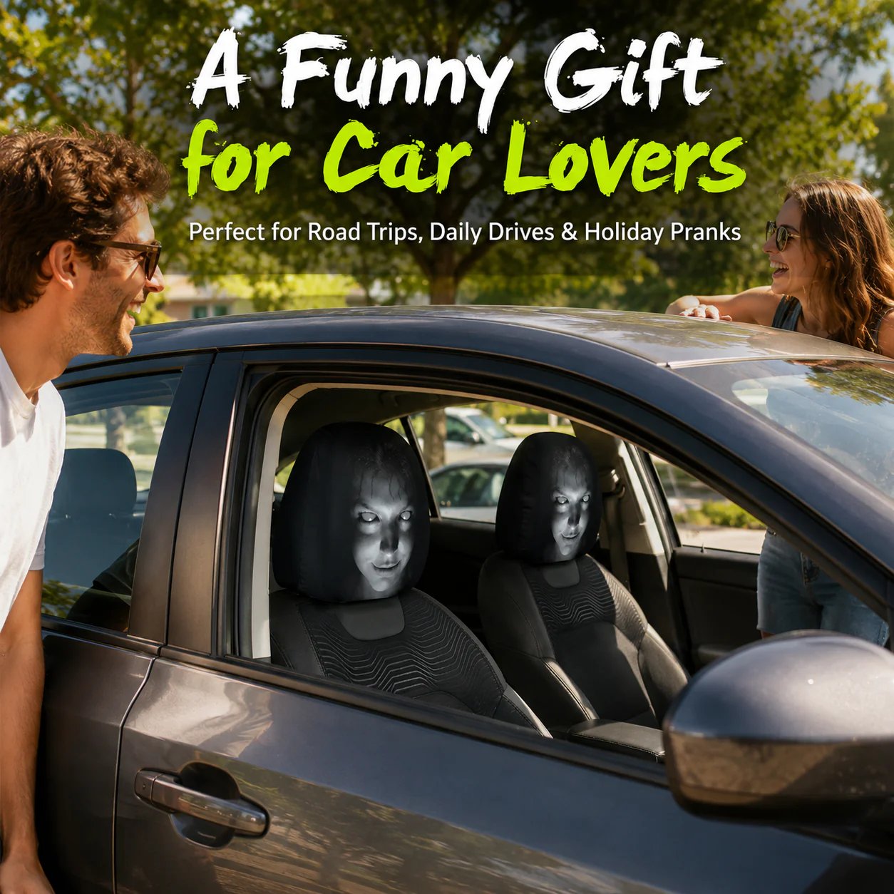 😆 Funny Cartoon Car Headrest Covers – 2PCS Universal Fit 🚗