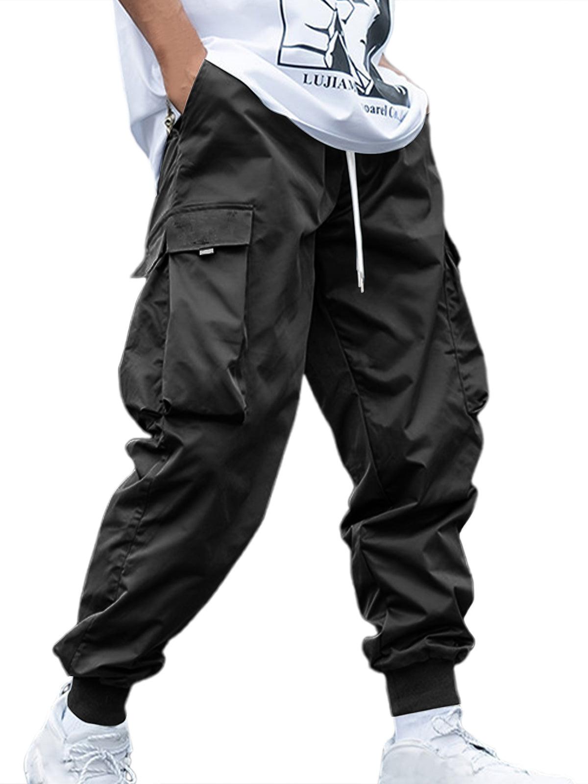 Men's Retro Casual Multi-pocket Elastic Waist Solid Color Trousers