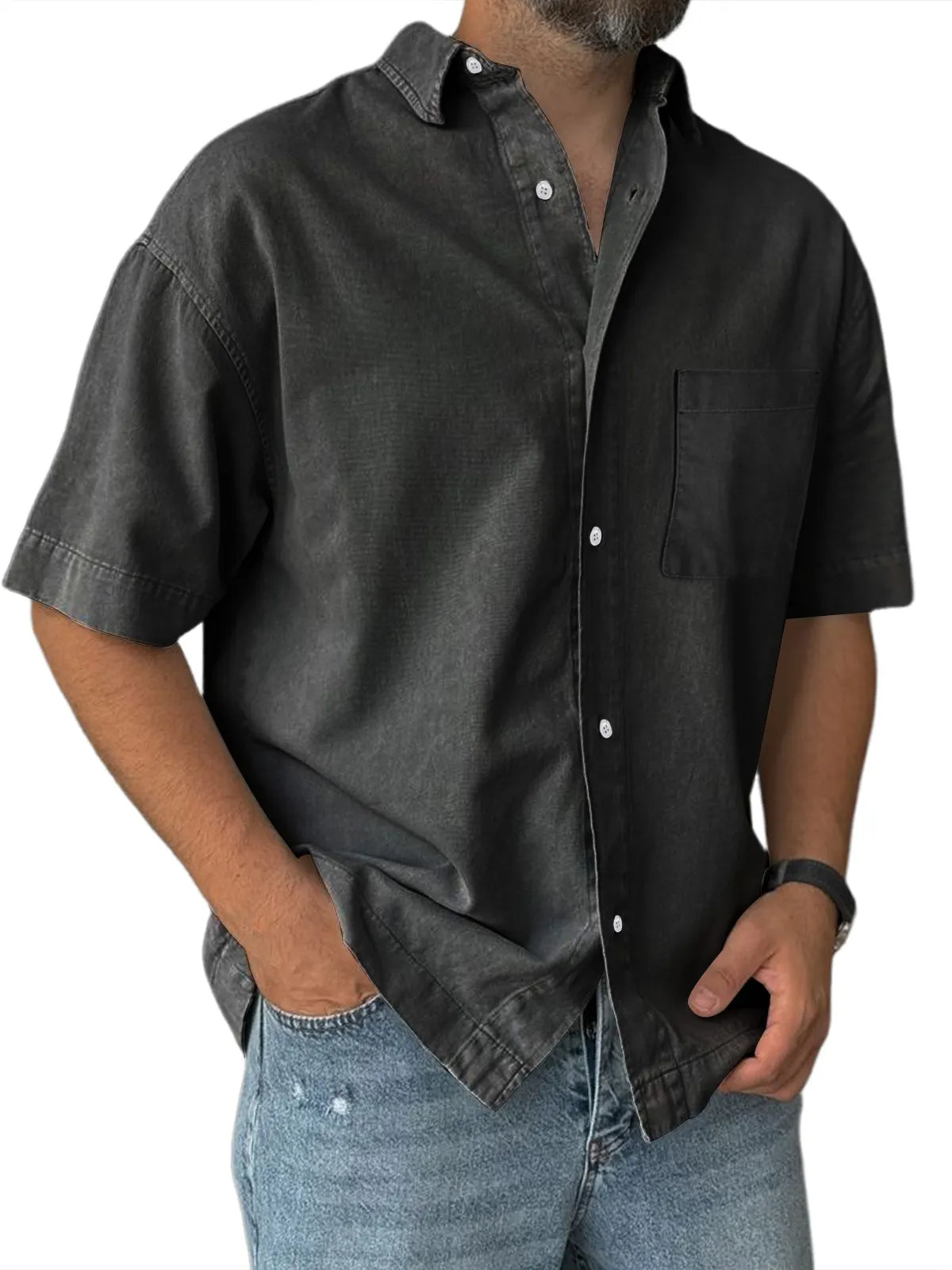 Men's Everyday Casual Pocket Solid Color Comfortable Short Sleeve Shirt