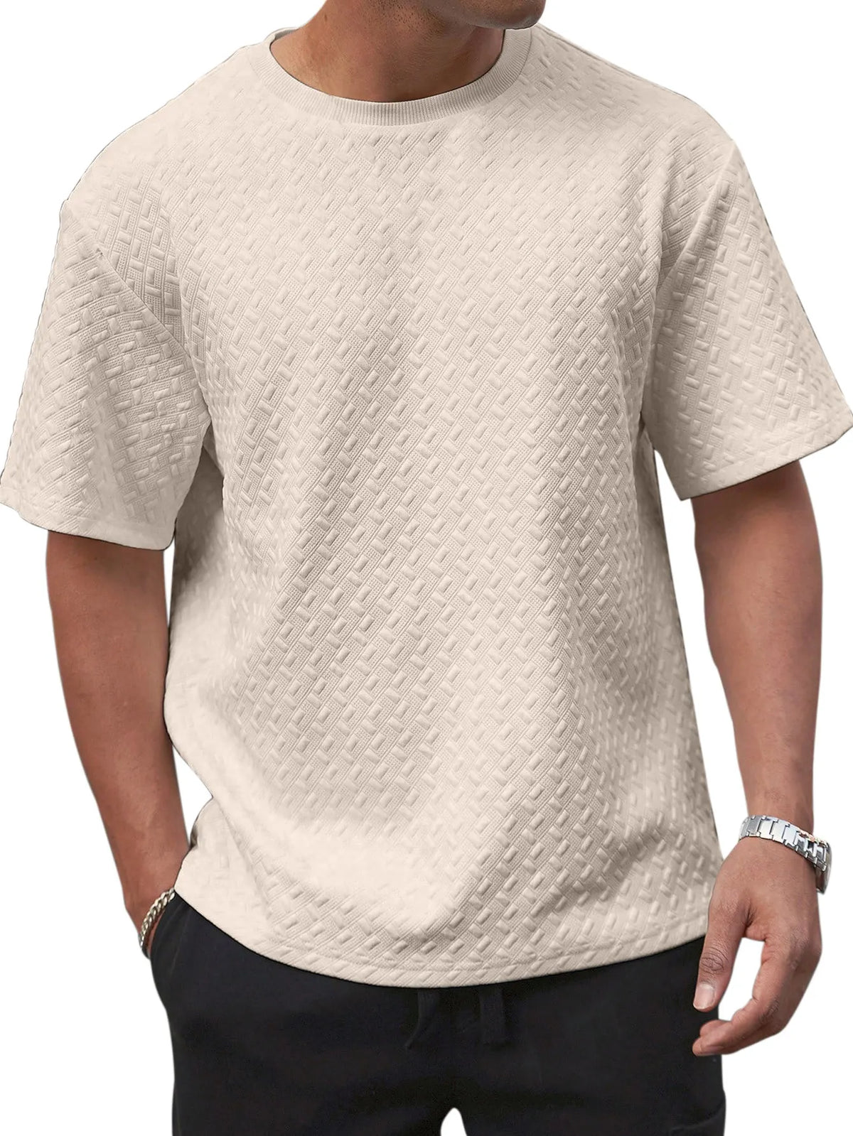 Men's Summer Simple Solid Color Texture Loose Round Neck Short-sleeved T-shirt
